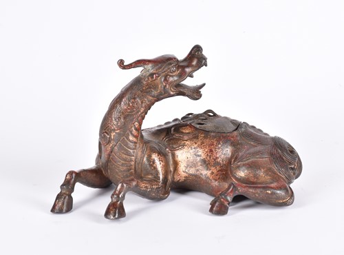 Lot 185 - A Chinese bronze censer, modelled as a Pixiu...