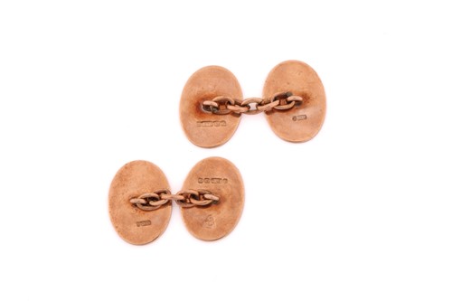 Lot 178 - A pair of 9ct gold oval cufflinks, each...