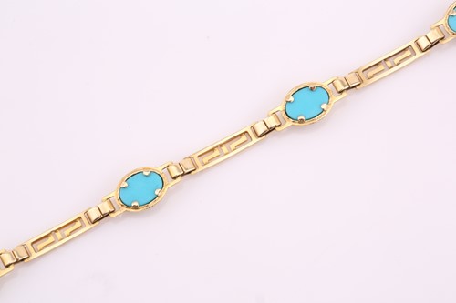 Lot 170 - A turquoise greek-key bracelet, comprised of...