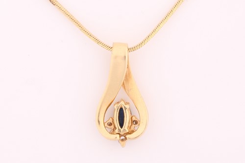 Lot 6 - A sapphire and diamond pendant on chain,...