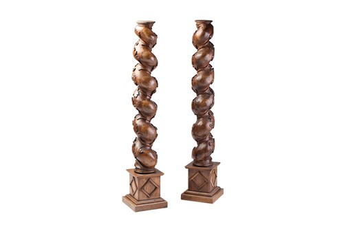 Lot 294 - A pair of carved oak architectural "Solomonic"...