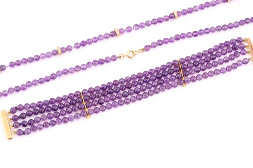 Lot 263 - An amethyst and diamond necklace and bracelet;...