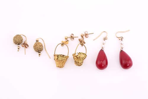 Lot 267 - A pair of Victorian pendant earrings in the...