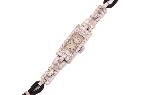 Lot 393 - A Ladys Art-Deco diamond-set wristwatch with...