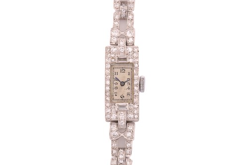 Lot 393 - A Ladys Art-Deco diamond-set wristwatch with...