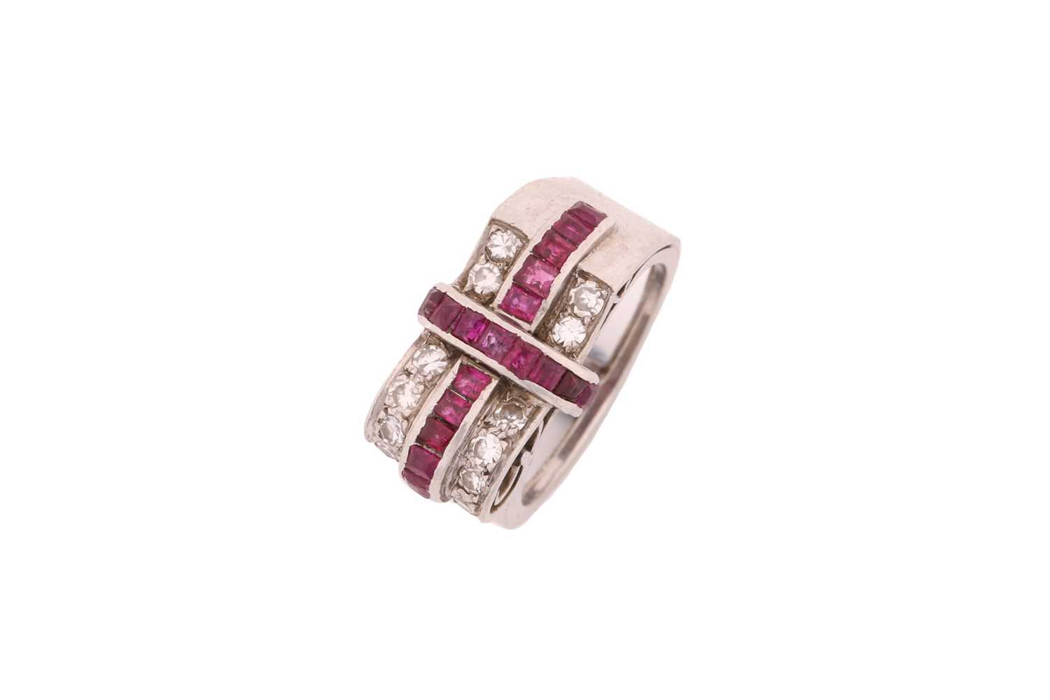 Lot 273 - An Art Deco ruby and diamond ring, consisting...