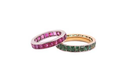 Lot 153 - Two gem-set eternity rings, first consisting...