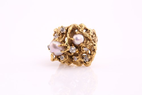 Lot 13 - A Mid-century pearl and diamond cocktail ring,...