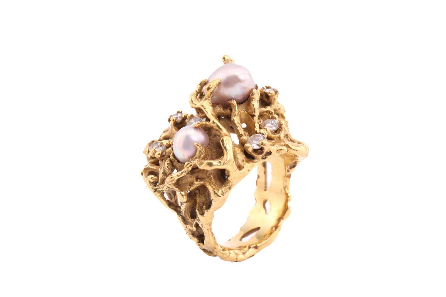 Lot 13 - A Mid-century pearl and diamond cocktail ring,...
