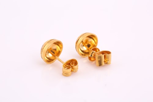 Lot 275 - A pair of bi-coloured precious metal ear studs,...