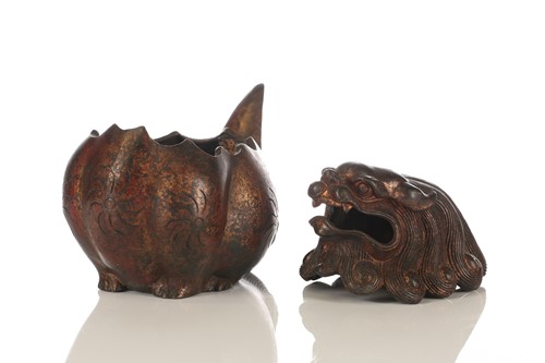Lot 134 - A Chinese bronze censer in the form of a...