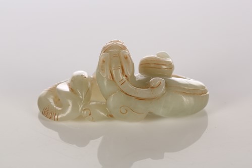 Lot 179 - A Chinese jade pixue and snake group, 8.5cm;...