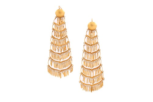 Lot 307 - A pair of chandelier earrings, each consisting...