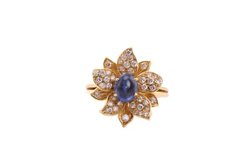 Lot 20 - An 18ct gold sapphire and diamond flower ring,...