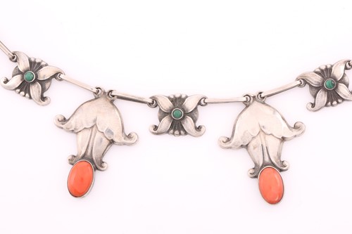 Lot 319 - Georg Jensen - A coral and malachite necklace,...