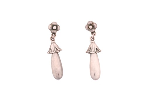 Lot 319 - Georg Jensen - A pair of drop earrings, with...