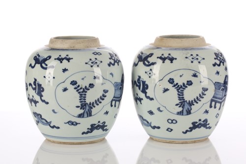 Lot 233 - A pair of Chinese blue & white ginger jars,...