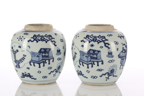 Lot 233 - A pair of Chinese blue & white ginger jars,...