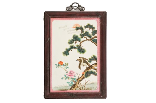 Lot 177 - A Chinese famille rose porcelain panel,...
