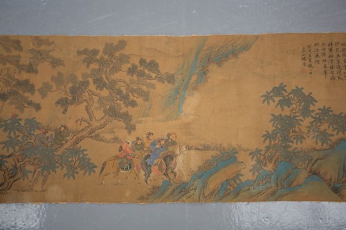 Lot 155 - A long Chinese scroll painting on silk, in the...