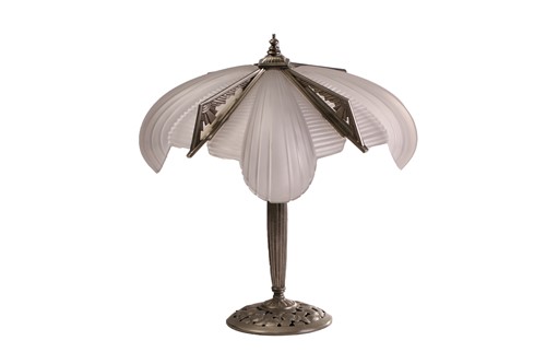 Lot 275 - An Art Deco frosted glass and pewter effect...