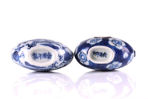 Lot 178 - Two Chinese blue & white moon form snuff...