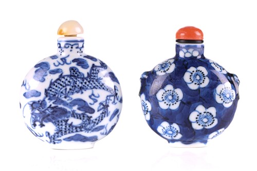 Lot 178 - Two Chinese blue & white moon form snuff...