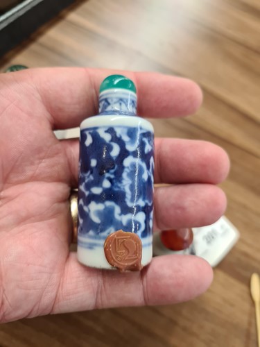 Lot 201 - Two Chinese blue & white snuff bottles...
