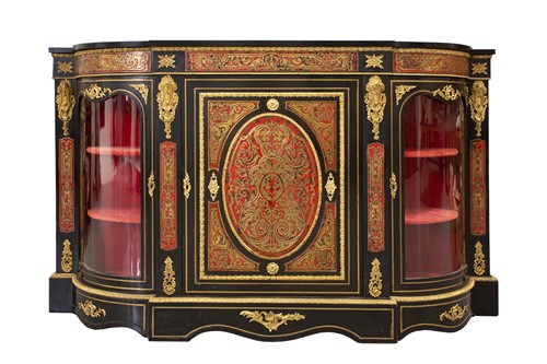 Lot 252 - A Victorian ebonized and red Boulle inlaid...
