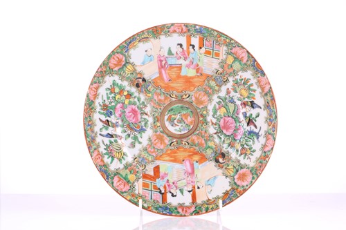 Lot 206 - Five Chinese Canton famille rose plates, late...