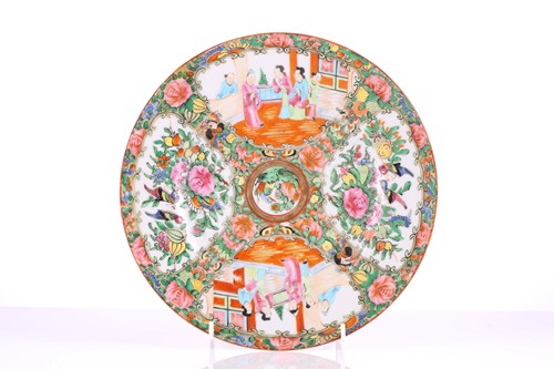 Lot 206 - Five Chinese Canton famille rose plates, late...