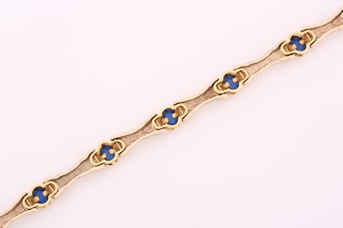 Lot 130 - A synthetic blue spinel bar link bracelet,...