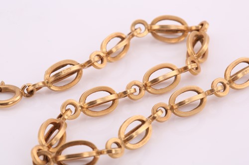Lot 81 - An 18ct yellow gold oval cage link bracelet,...