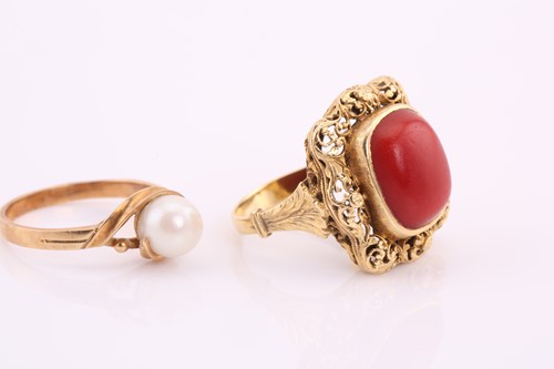Lot 113 - A lot consists of a coral dress ring and a...