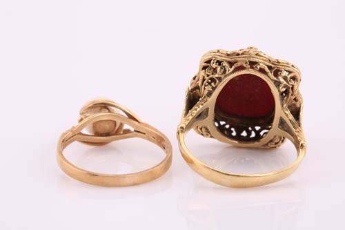 Lot 113 - A lot consists of a coral dress ring and a...