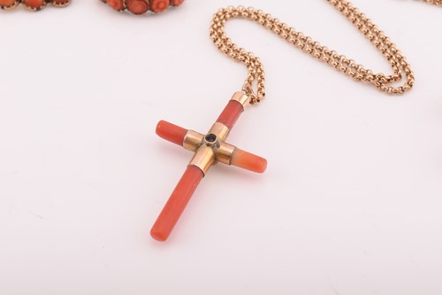 Lot 84 - A precious coral graduated bead necklace and a...
