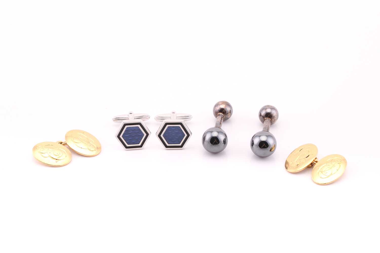 Lot 255 - Three pairs of cufflinks, to include a pair of...