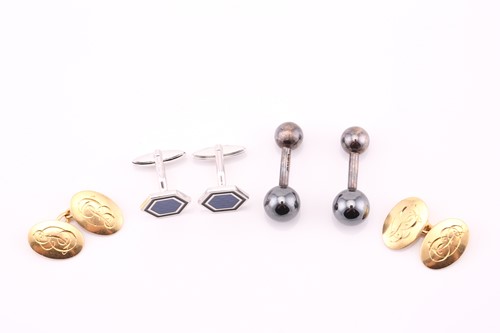 Lot 255 - Three pairs of cufflinks, to include a pair of...