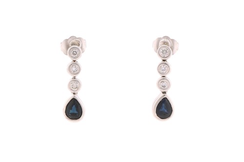 Lot 195 - A pair of diamond and sapphire 9ct gold drop...