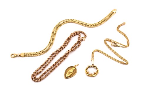 Lot 75 - A collection of chains and a pendant, to...