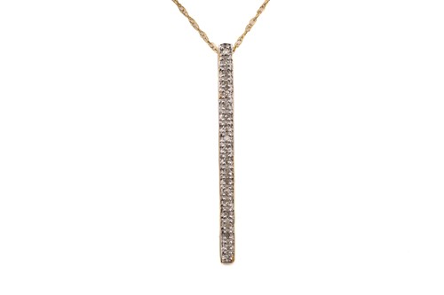 Lot 251 - A diamond bar pendant on chain, comprises a...