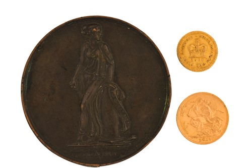 Lot 357 - Two gold coins and a bronze medal, to include...