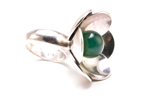 Lot 62 - Georg Jensen - a silver flower ring with...