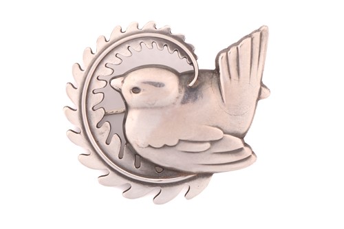 Lot 334 - Georg Jensen - A silver brooch, depicting wren...