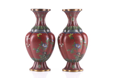 Lot 214 - A pair of Chinese cloisonné vases, late 19th...
