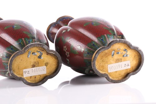 Lot 214 - A pair of Chinese cloisonné vases, late 19th...