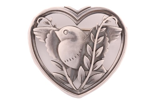 Lot 345 - Georg Jensen - a heart-shaped brooch,...