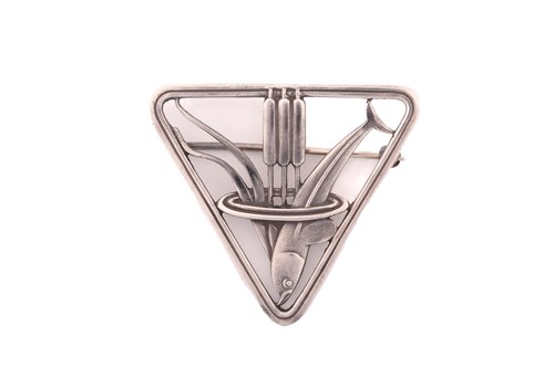 Lot 349 - Georg Jensen - a triangular openwork brooch,...