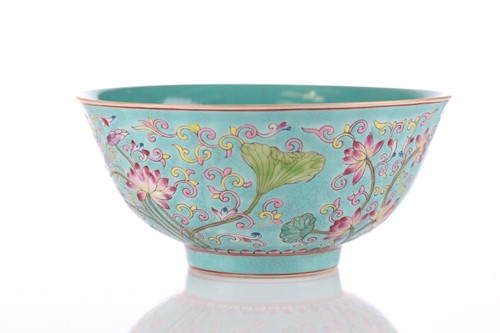 Lot 139 - A Chinese Famille rose lotus bowl, the...