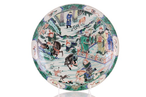 Lot 211 - A Chinese famille vert dished plated, painted...